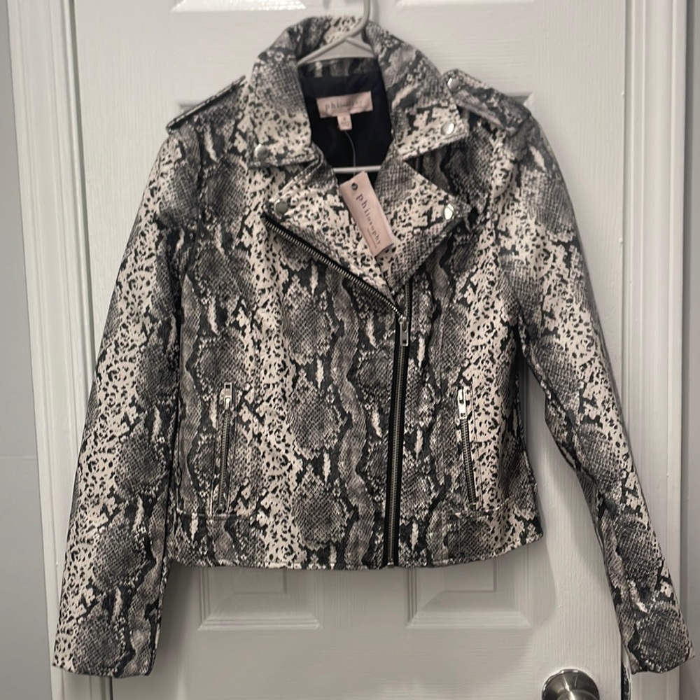 Philosophy faux leather moto snakeskin jacket
